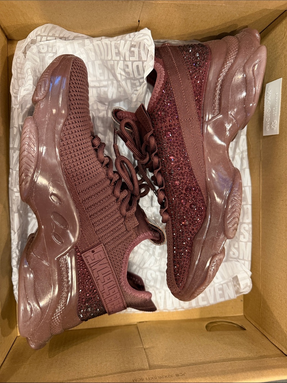 Steve Madden Wine Knit & Crystal Chunky Sneakers